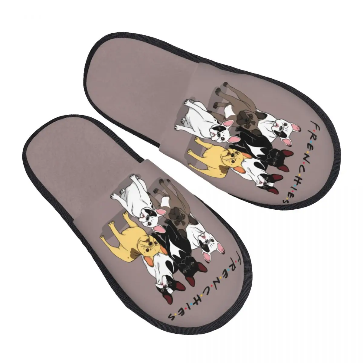 Funny Frenchies French Bulldog House Slippers Women Comfy Memory Foam Dog Animal Slip On Hotel Slipper Shoes