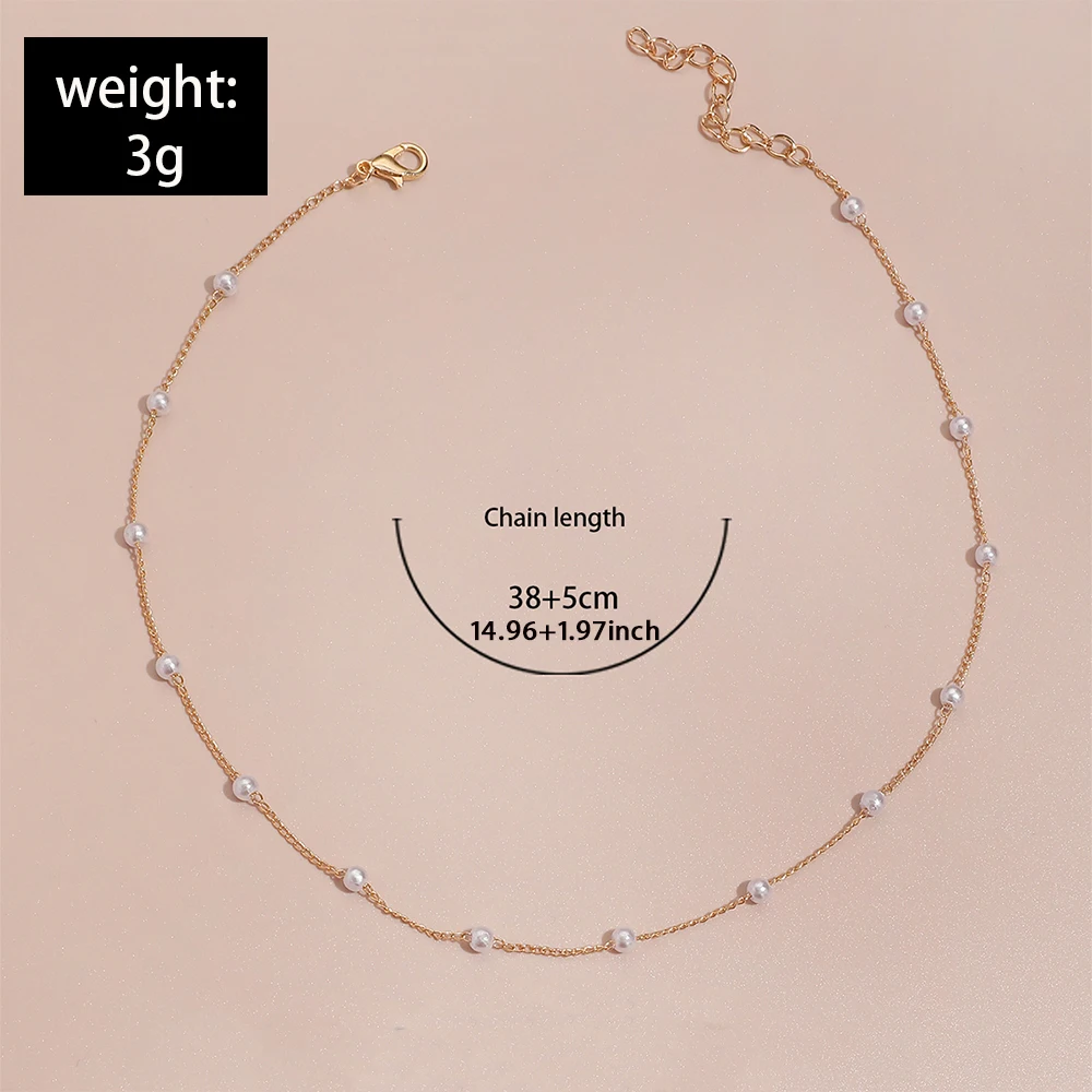 1Pcs New Jewelry Fashion Imitation Faux Pearl Clavicle Chain Choker Simple Design Metal Beaded Hollow-out Women\'s Decor Necklace