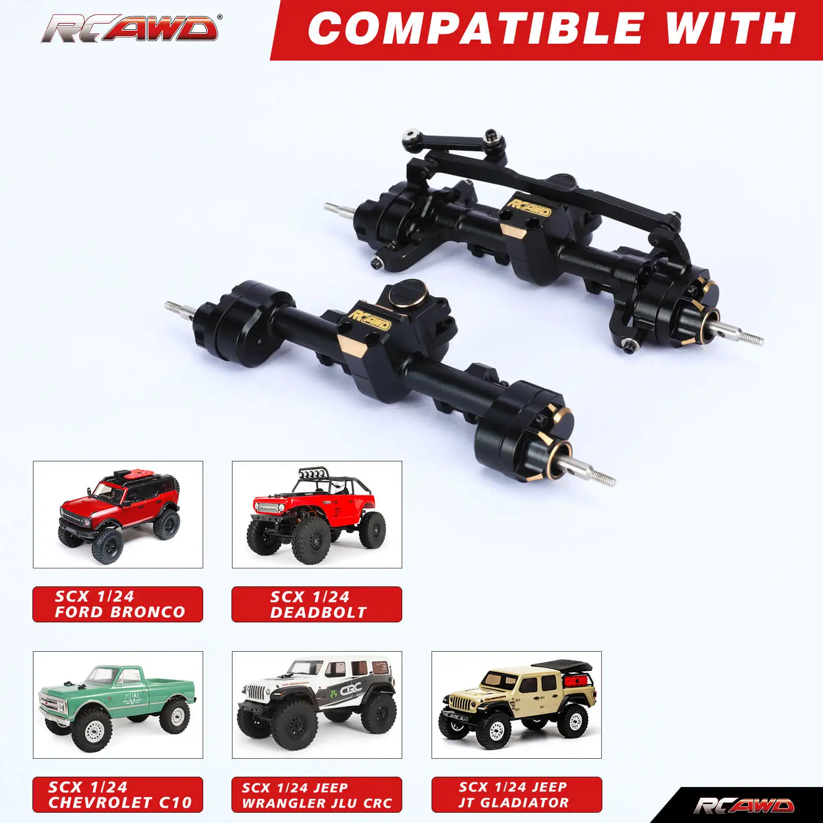 

RCAWD SCX24 Full Brass Front Rear Portal Axle Set for Axial 1/24 SCX24 Increase Housing Axle Hex Steel Worm Gears Upgrades Parts