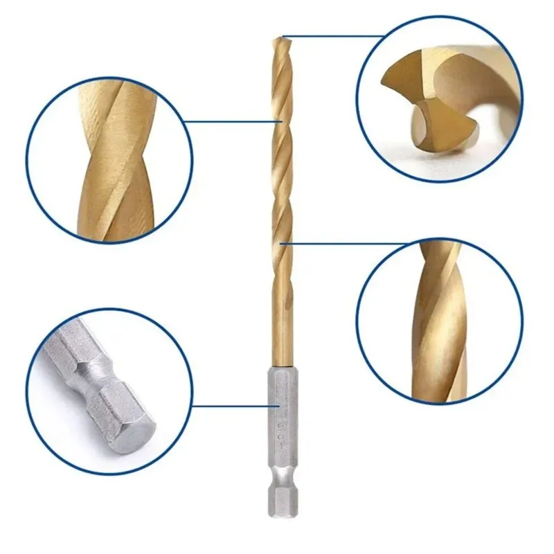 

AWAH High Speed Steel Twist Drill Bits Set Titanium Coating, 13 Pieces 1.5- 6.5Mm Hexagonal Handles For Wood/Metal/Plastic