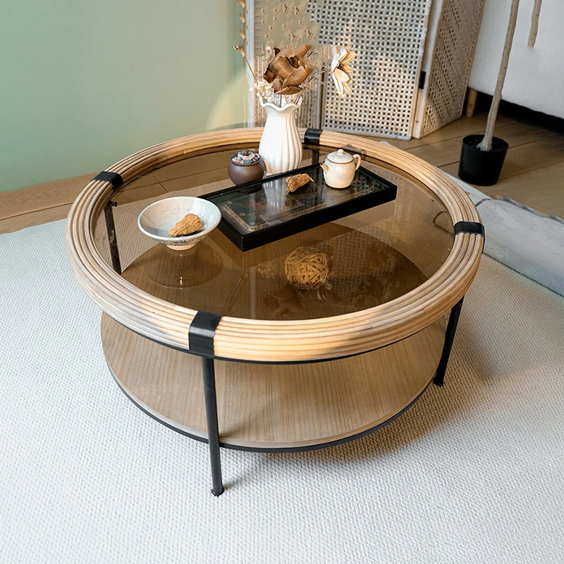 Vintage Wabi Sabi Coffee Tables Round Trendy Aesthetic Minimalist Coffee Tables Unique Rustic Table Basse Furniture For Home 5