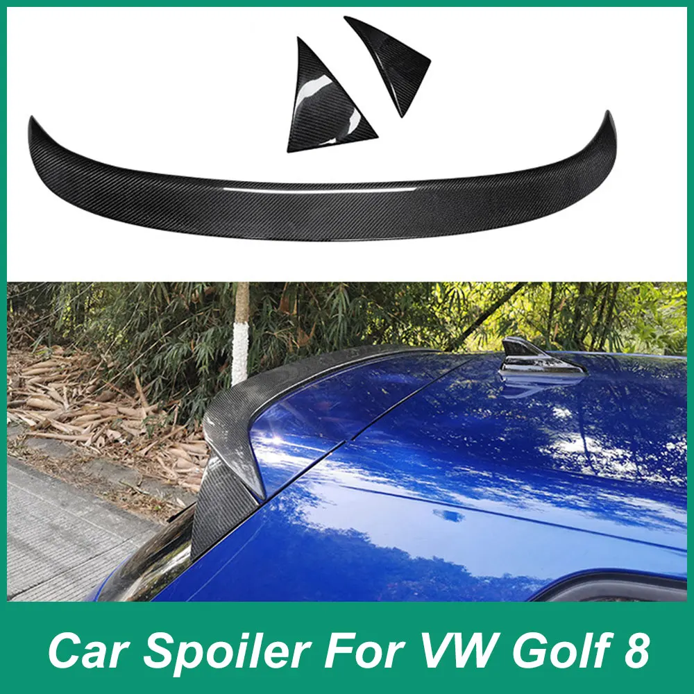 For Volkswagen Golf 8 Rear Roof Spoiler Lip Wing Luggage Lid Leaf Plate Carbon Fiber Material FRP Body kit Bright Black Three se