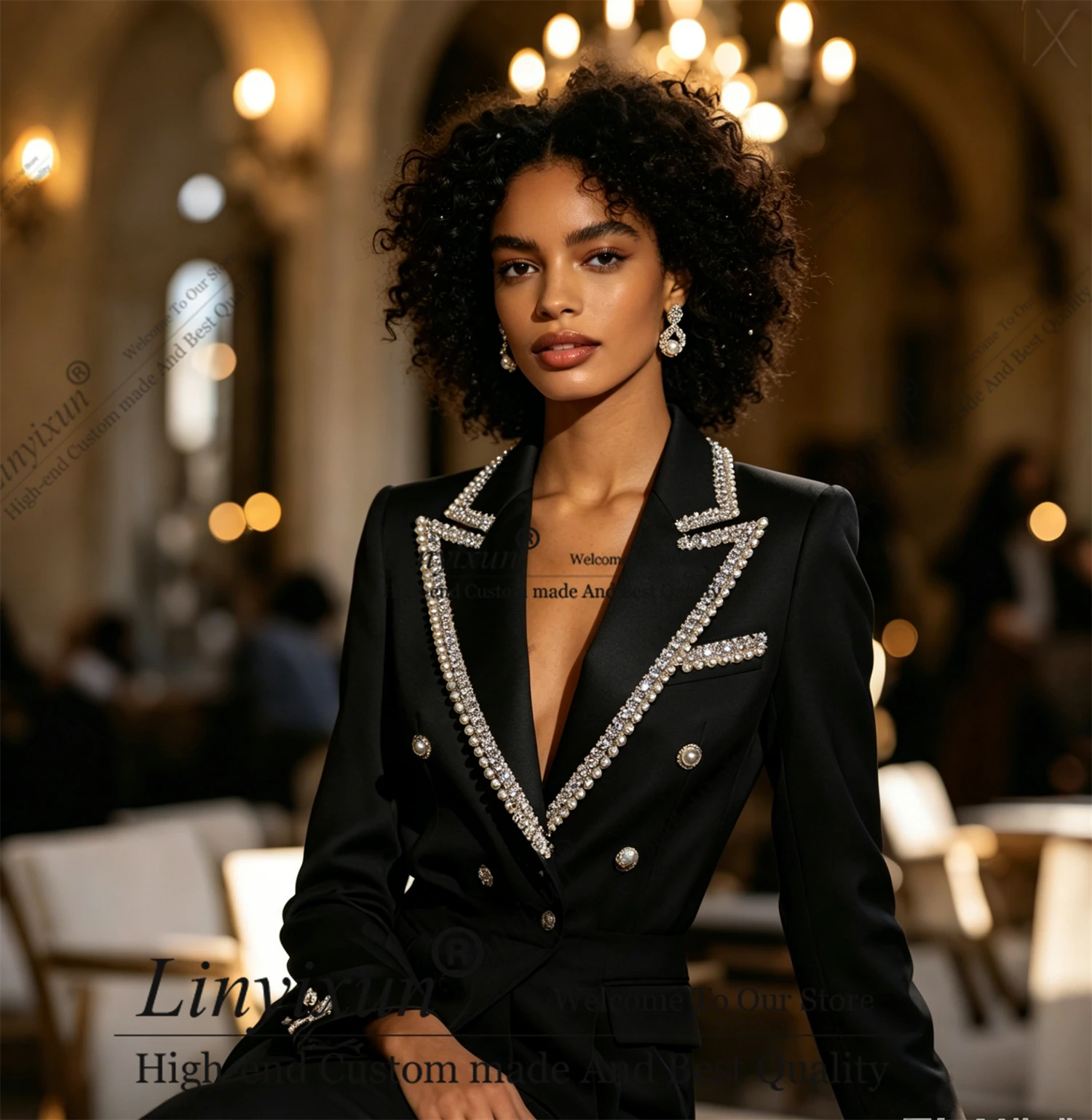 Exquisite Rhinestones Women's Suits Fashion Blazer High Quality 2 Piece Outfits Customzied Female Clothing костюм летний женские