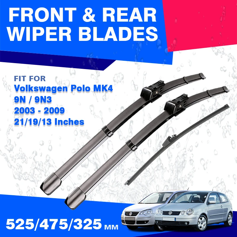 For Volkswagen VW Polo 9N 9N3 MK4 2003 - 2009 Front Rear Windshield Wiper Blades Set Accessories Windscreen Window 2005 2006