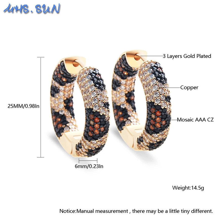 SUNSLL Copper Gold Plated Hoop Earrings, Leopard Snake Python Pattern Inlaid Colorful Zirconia Exaggerated Jewelry For Women