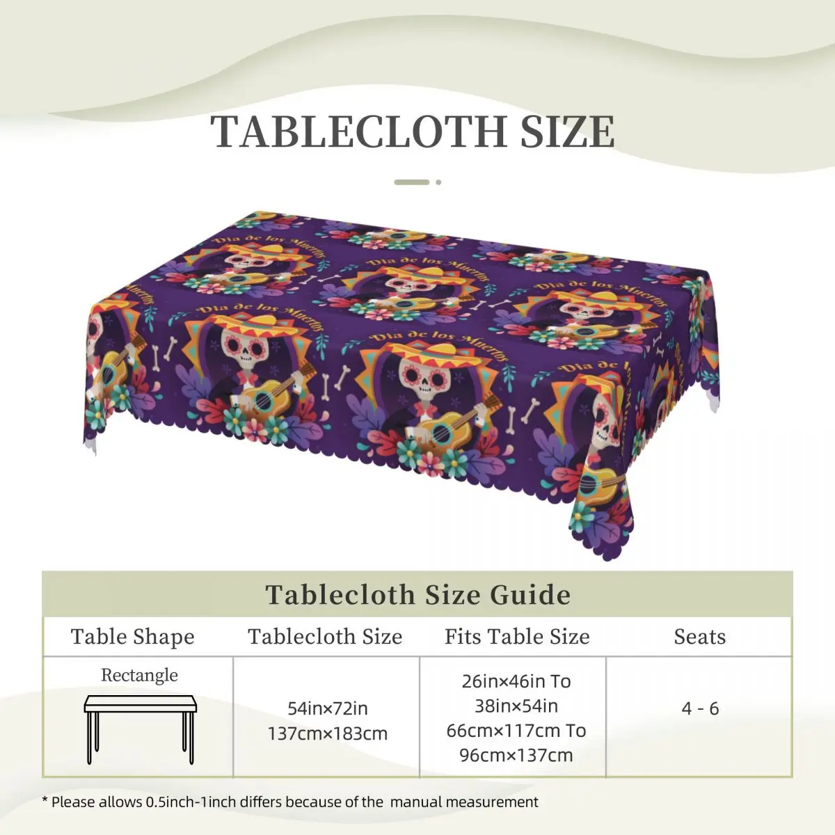 Mexican Sugar Skulls And Flowers Custom Rectangular Tablecloth Oilproof Table Cover for Festival Party Decorations Table Cloth