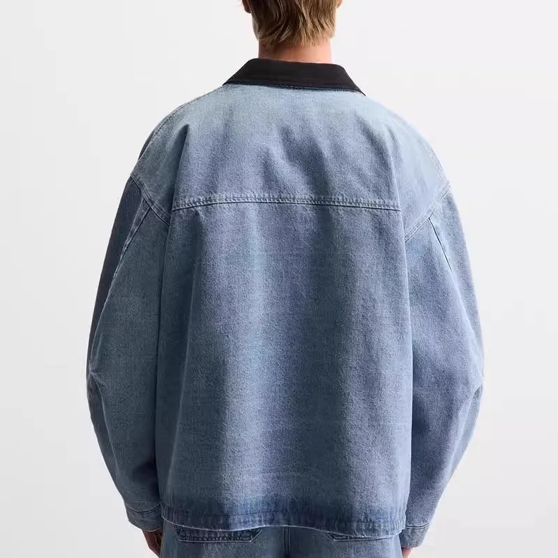 Свободный крой Long Sve Denim Jaet Youth Faion Воротник-стойка на молнии Осень-зима Повседневная верхняя одежда для мужчин