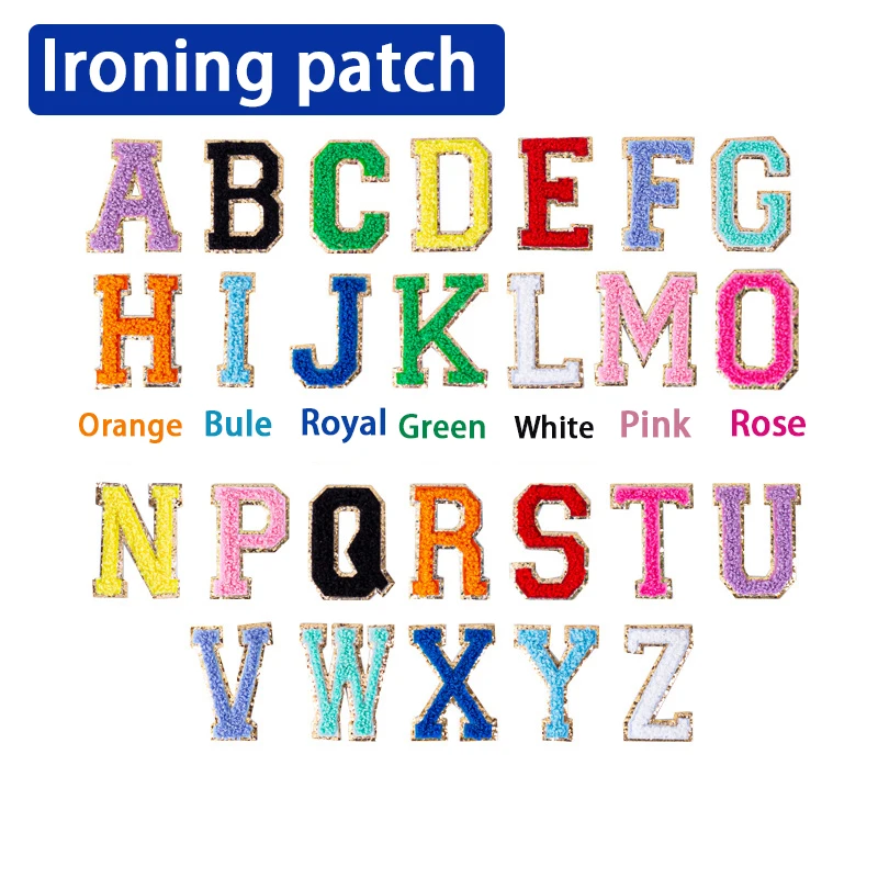 1PC 6cm Embroidered Letter Iron on Patch Pink Chenille Letter Patches Glitter Varsity Ironing Patch A-Z Letters for Shirt Bag