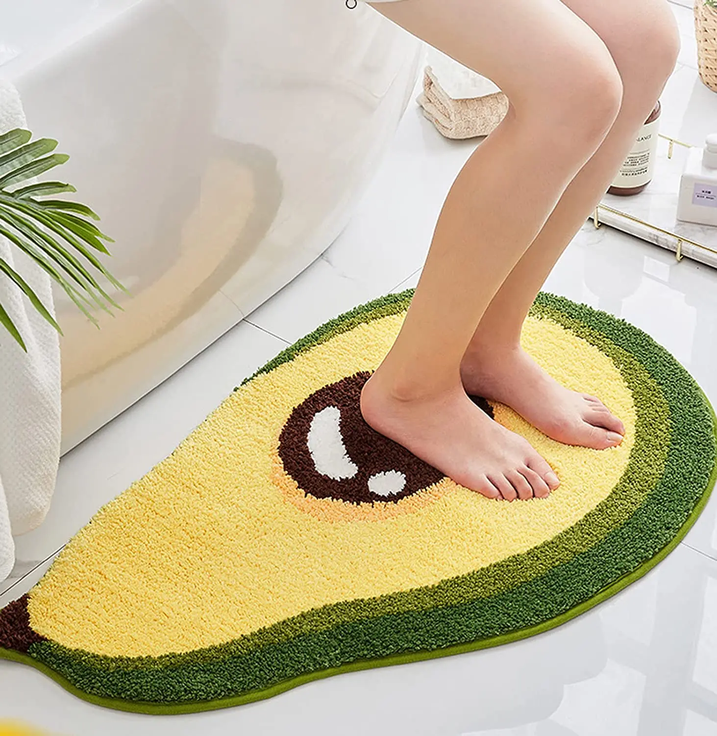 Fruit Shape Bathroom Mat Cute Cartoon Avocado Bath Mat for Bathroom Decor Flocking Non-Slip Foot Door Mat Absorbent Bath Rugs