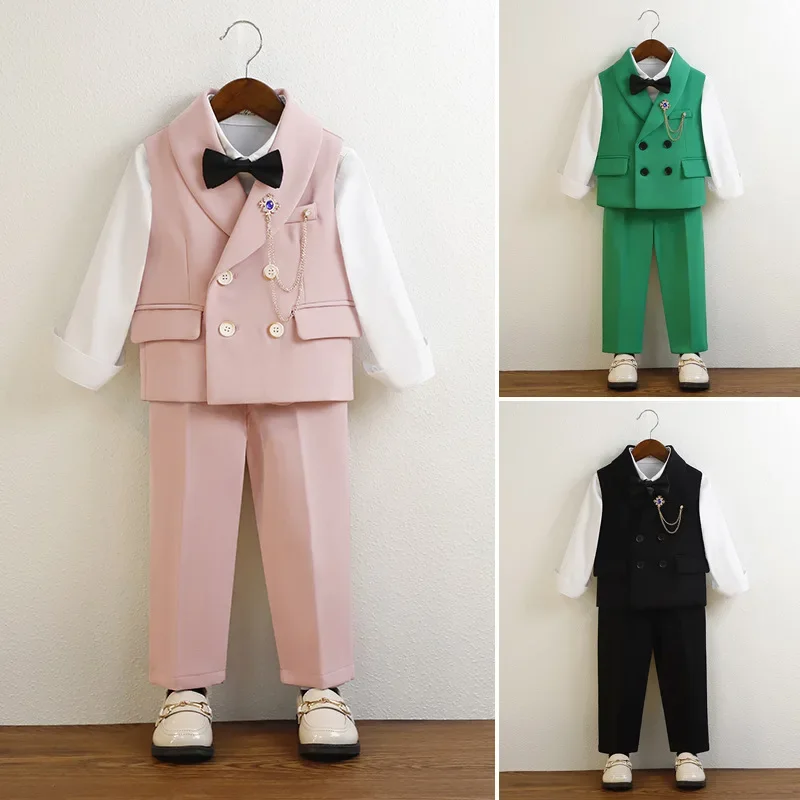 Children Formal Vest Suit Flower Boy Outfits for Birthday Piano Recital & Wedding Spring/Autumn School Teen Kids Clothes Set
