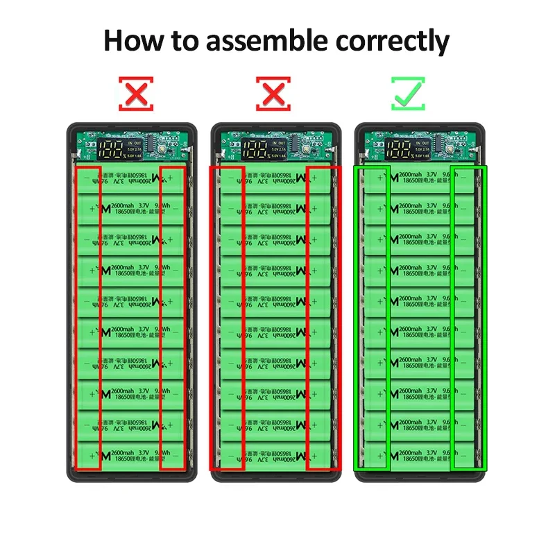 PD QC3.0 Quick Charge Welding Free 10 * 18650 Battery Storage Box DIY Shell Case 18650 Battery Holder Box Dual USB Power Bank Case