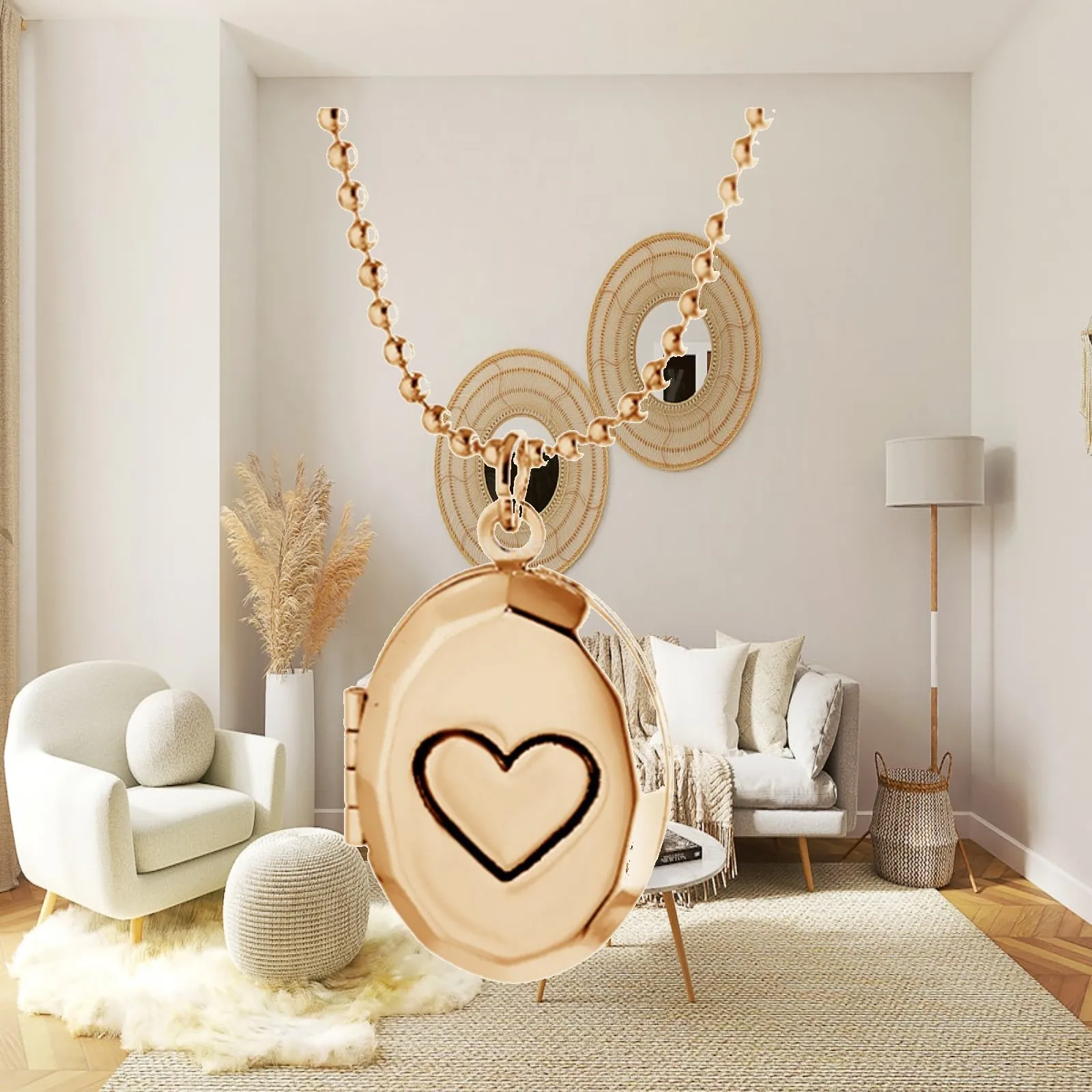 Photo Locket Necklace Copper Oval Heart Pendant Mini Picture Locket Gift for Mom Wife Birthdays