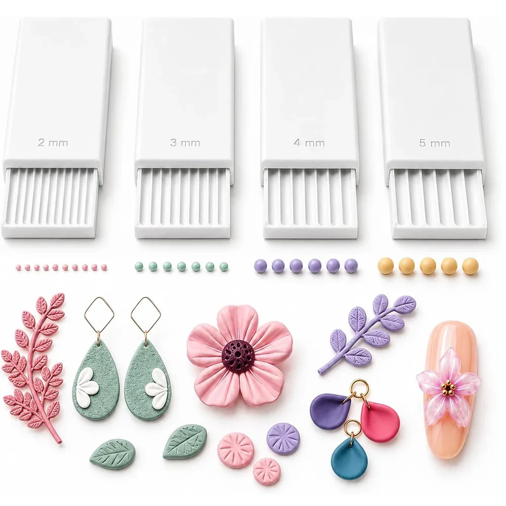 Silicone Nail Art Stamping Template 4Pcs Set Pink Clay Ball Maker Polymer Clay Sphere Shaper Roller Ball Mold Clay Rolling Tool