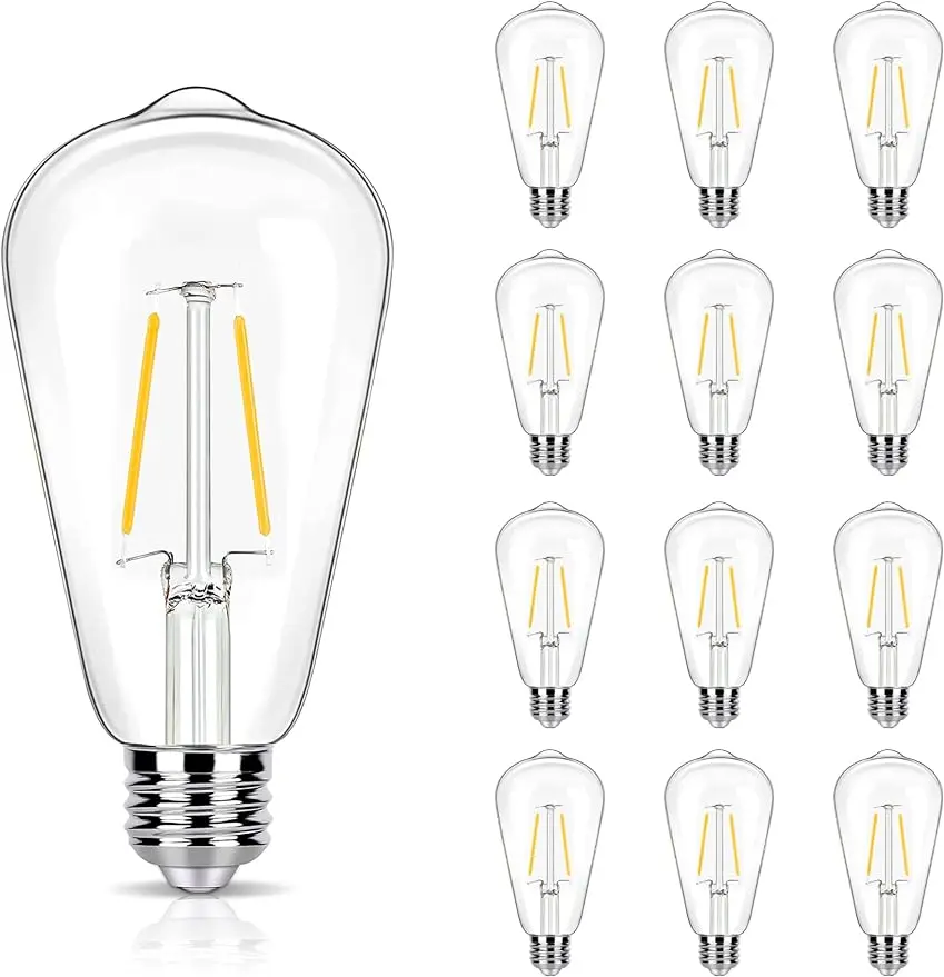 

LED 12 Pack 2w LED Edison Bulbs, Equiv. 25 Watt 250lm, 2700K Soft White with E26 Standard Base, Low Watt LED ST19 Bulb for