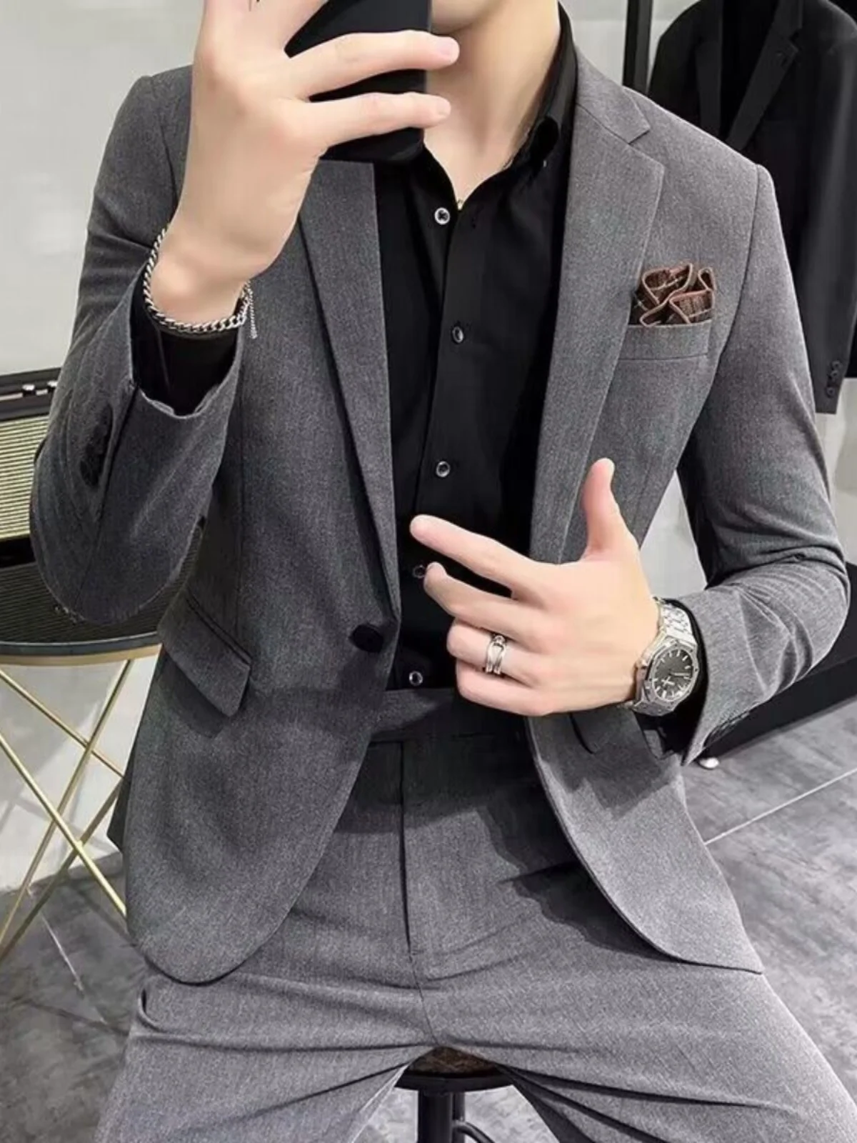 

Деловой повседневный костюм-тройка Slim Fit для мужчин: для свадебных церемоний и официальных мероприятий, из полиэстеровой смеси, модный городской стиль