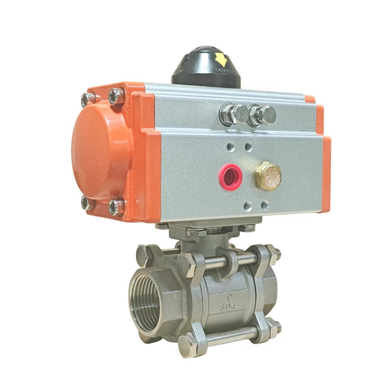 1" einfachwirkender pneumatischer Kugelhahn aus Edelstahl, dreiteiliger Kugelhahn mit hoher Plattform und pneumatischen Antriebs Q614F-16P – Detail 6