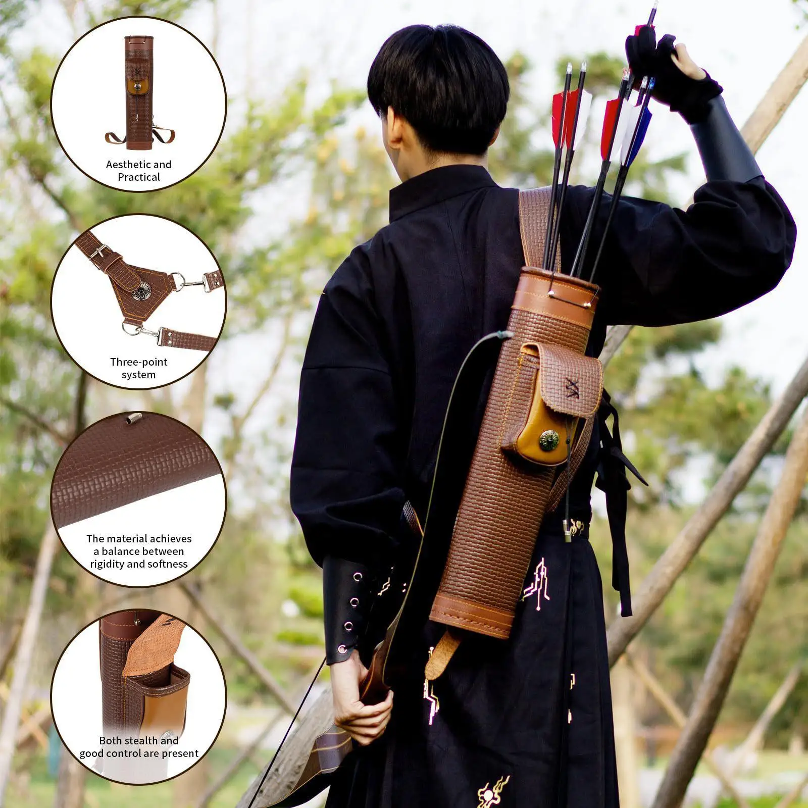 Arrow Quiver Bag Quiver Arrow Holder Pouch Easy to Carry Lightweight Large Capacity Bowman Archery Shoulder Belt Back Quiver