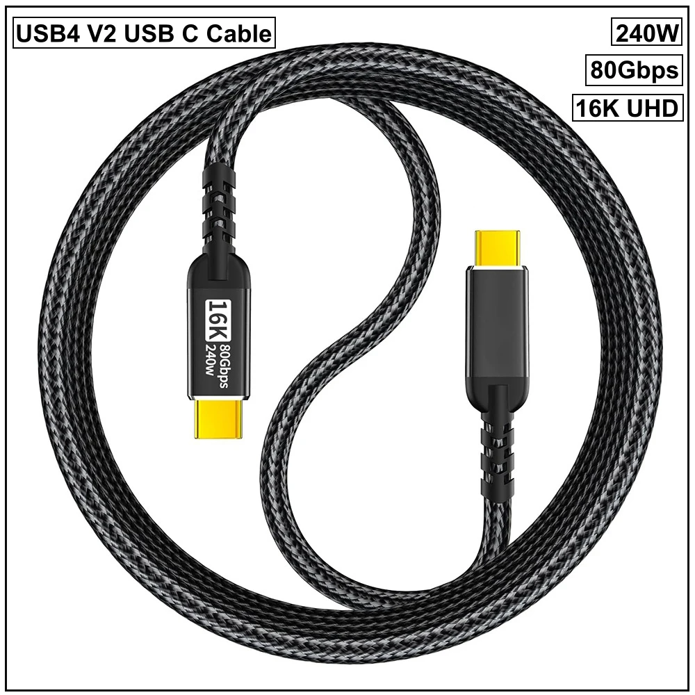 80Gbps USB4 USB C Cable Data Dual 8K Display 240W PD3.1 Fast Charging Compatible With Thunderbolt 5/4/3 For eGPU SSD Monitor