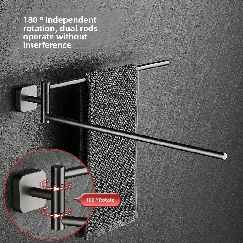 Rotating Towel Rack Solid Brass Double-Rod Towel Bar Compact Wall-Mounted Bathroom Towel Storage Rack