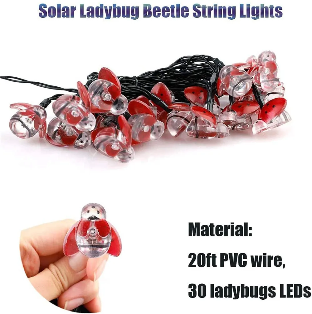 20leds 30leds LED Outdoor Solar Lamp Ladybug LED String Lights Holiday Christmas Party Wedding Garlands Garden Waterproof Lights