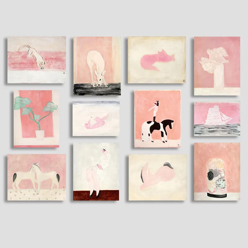 

Chang Yu Style Pink Canvas Poster French Chinese Art Painting Retro Floral Minimalist Aesthetic Wall Decor Nude Figure Print
