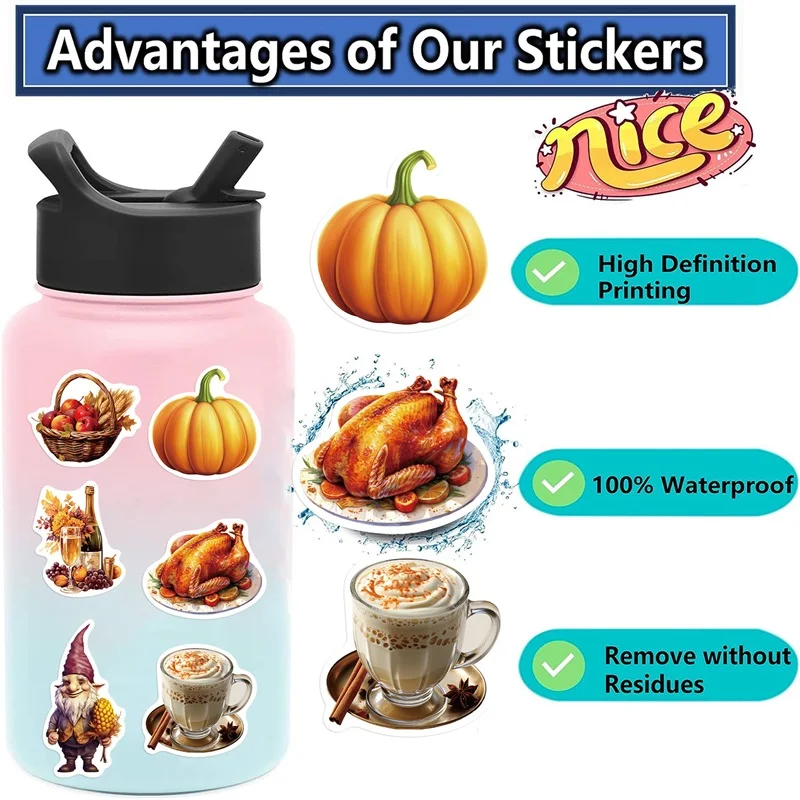 10/30/50PCS Vintage Thanksgiving PVC Sticker Aesthetic Hand Accounting DIY Decoration Scrapbooking Stationery Supplies for Kids