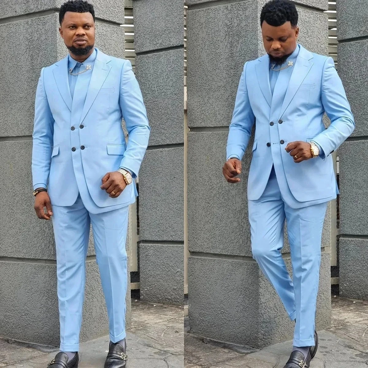 Latest Unique design Light Blue Jacket Pant Groom'S Wedding Men Suits Party Dresses Business Style Formal Clothing  jacket+pants