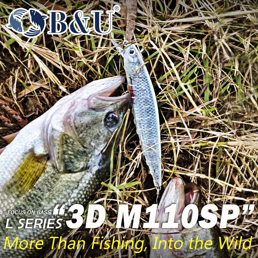 Набор рыболовных приманок B&U 3D Suspending Minnow 110 мм для дальнего заброса жесткий воблер с гравитационной системой крючки BKK
