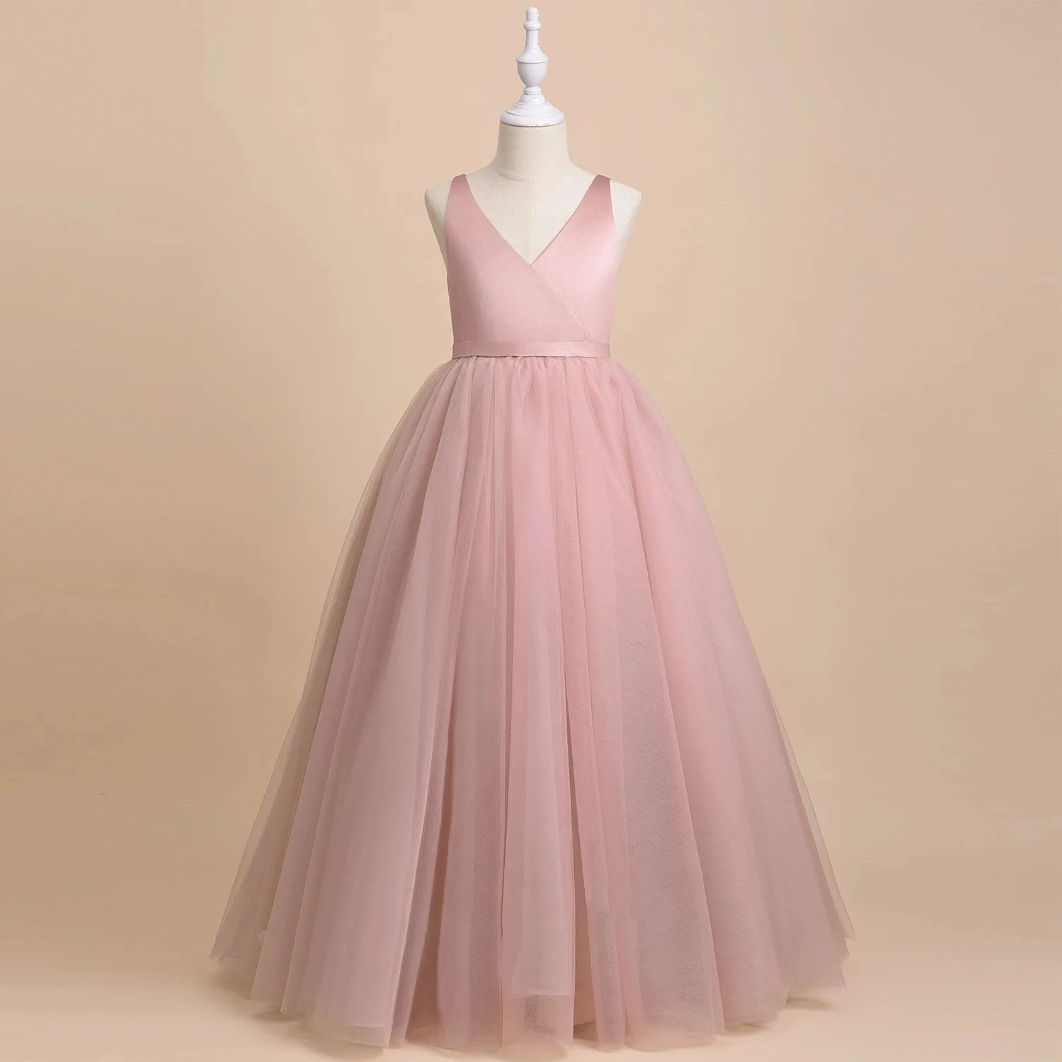 Abito da sposa per bambini senza maniche in tessuto di raso Tulle da ragazza compleanno spettacolo formale abito lungo abito da ragazza di fiori