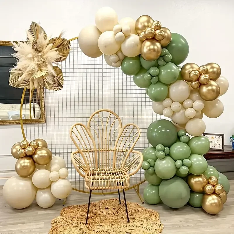 30pcs Sage Green Sand white Gold Confetti Balloons Set For Birthday Wedding Baby Shower Graduation Eucalyptus Party Decorations