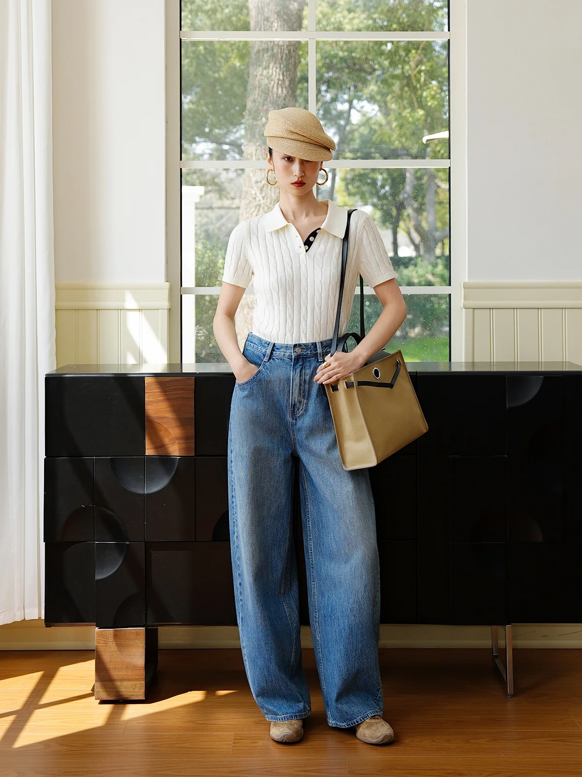 

Классический трикотажный топ LemonChen с коротким рукавом и воротником в стиле колор-блок из длинноволокнистого органического хлопка для женщин