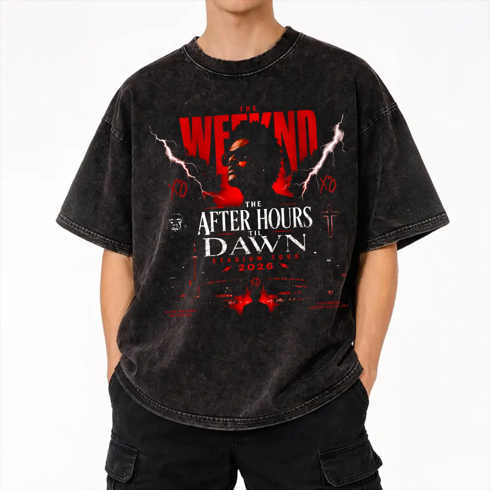 The Weeknds After Hours til Dawn Stadium Tour 2026  Washed T Shirts Streetwear Hip Hop Casual T-Shirts  Tees Tops for Men Women