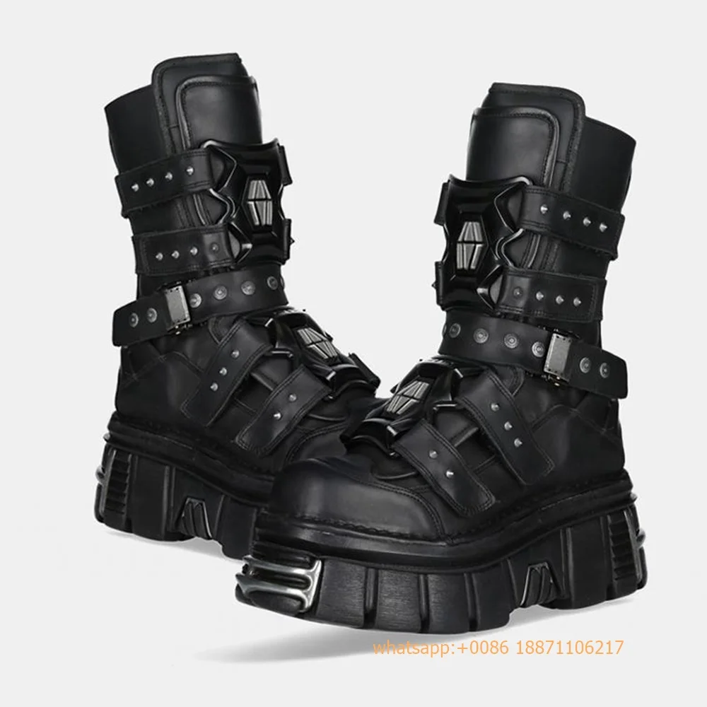 Stivali gotici da festa punk con rivetti in metallo 2025 Nuovo stivale da moto da uomo e da donna Street Rock con suola spessa 35-45 Scarpe casual sportive