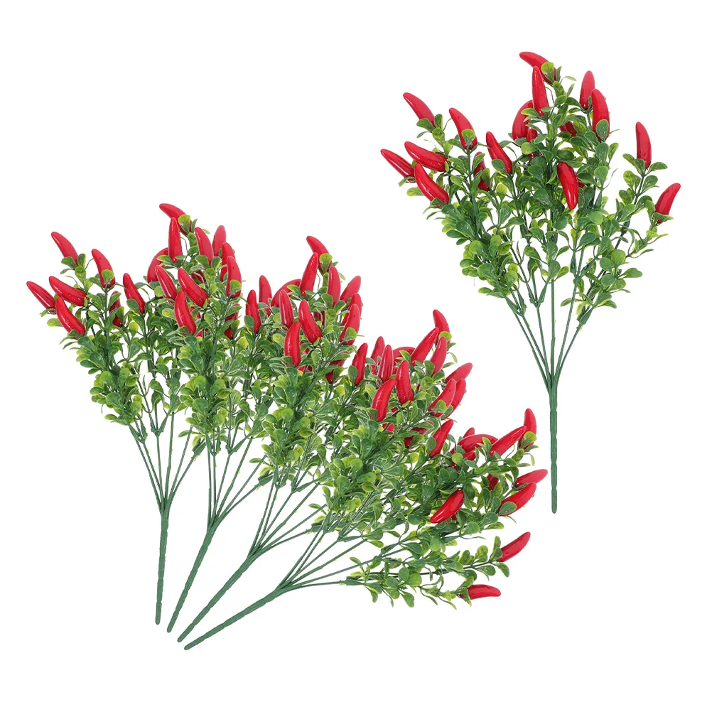

5Pcs Lifelike Artificial Chili Bunches Faux Pepper Branches for Home Decor Kitchen Dining Table Centerpiece Party Decoration