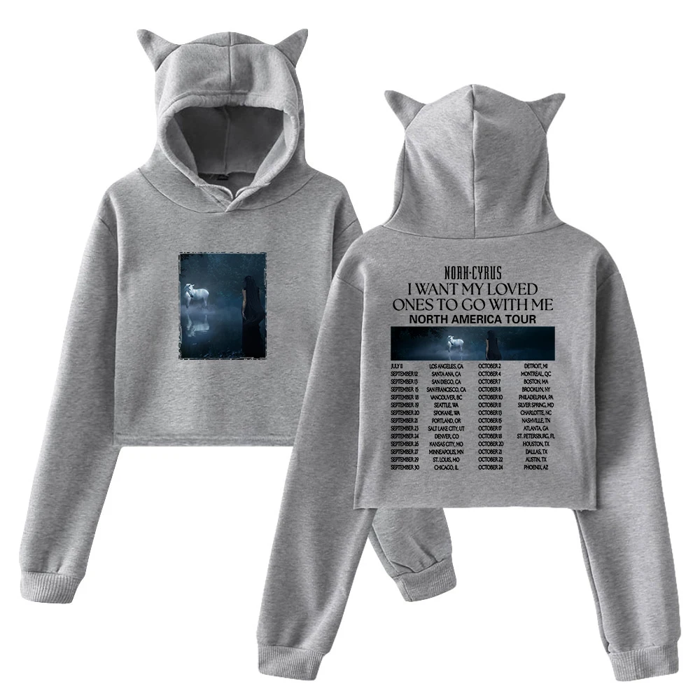 GF Noah Cyrus I Want My Loved Ones To Go With Me Tour 2025 Hoodie Katzenohren Crop Top Langarm Streetwear Damenbekleidung