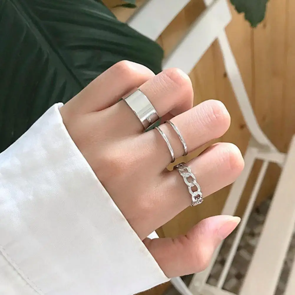 3Pcs Women Rings Geometric Opening Adjustable Knuckle Rings Jewelry Korean Style Smooth Surface Finger Rings Birthday Gifts