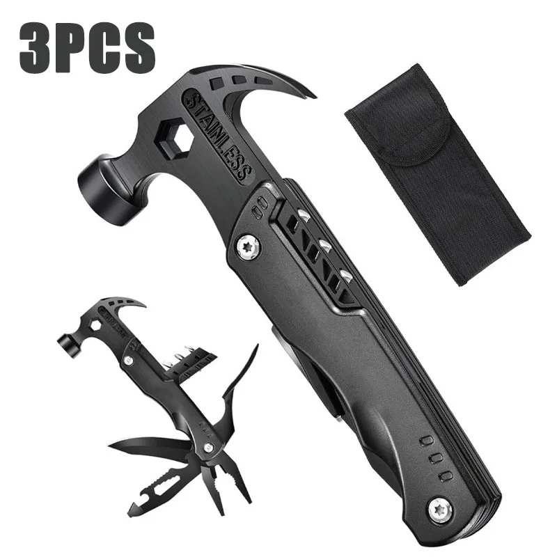 1-3PCS Foldable Multi-function Croquet Hammer Pliers Folding Knife Combination Outdoor Camping Multi-purpose Hammer Tool