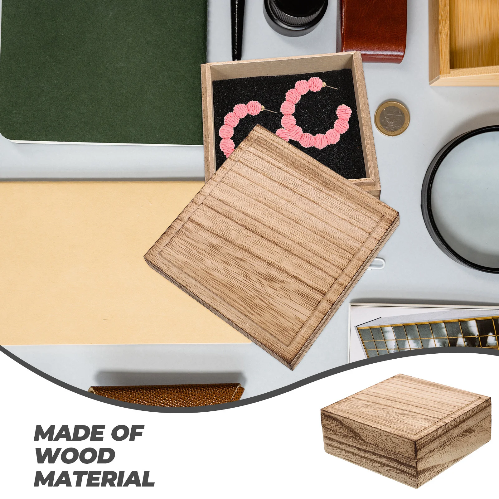 صندوق مجوهرات خشبي مميز مع بطانة إسفنجية للأساور والقلائد والأقراط المحمولة لتخزين أشتات الزخرفية #3