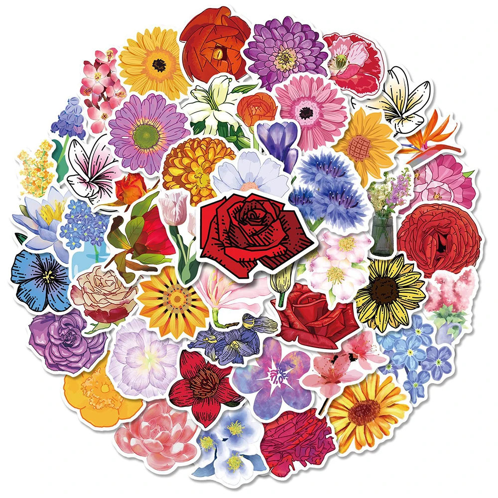 

10/30/50/100pcs Colorful Pretty Flowers Cartoon Stickers Aesthetic Decal Laptop Luggage Notebook Scrapbook Sticker for Girl Kid