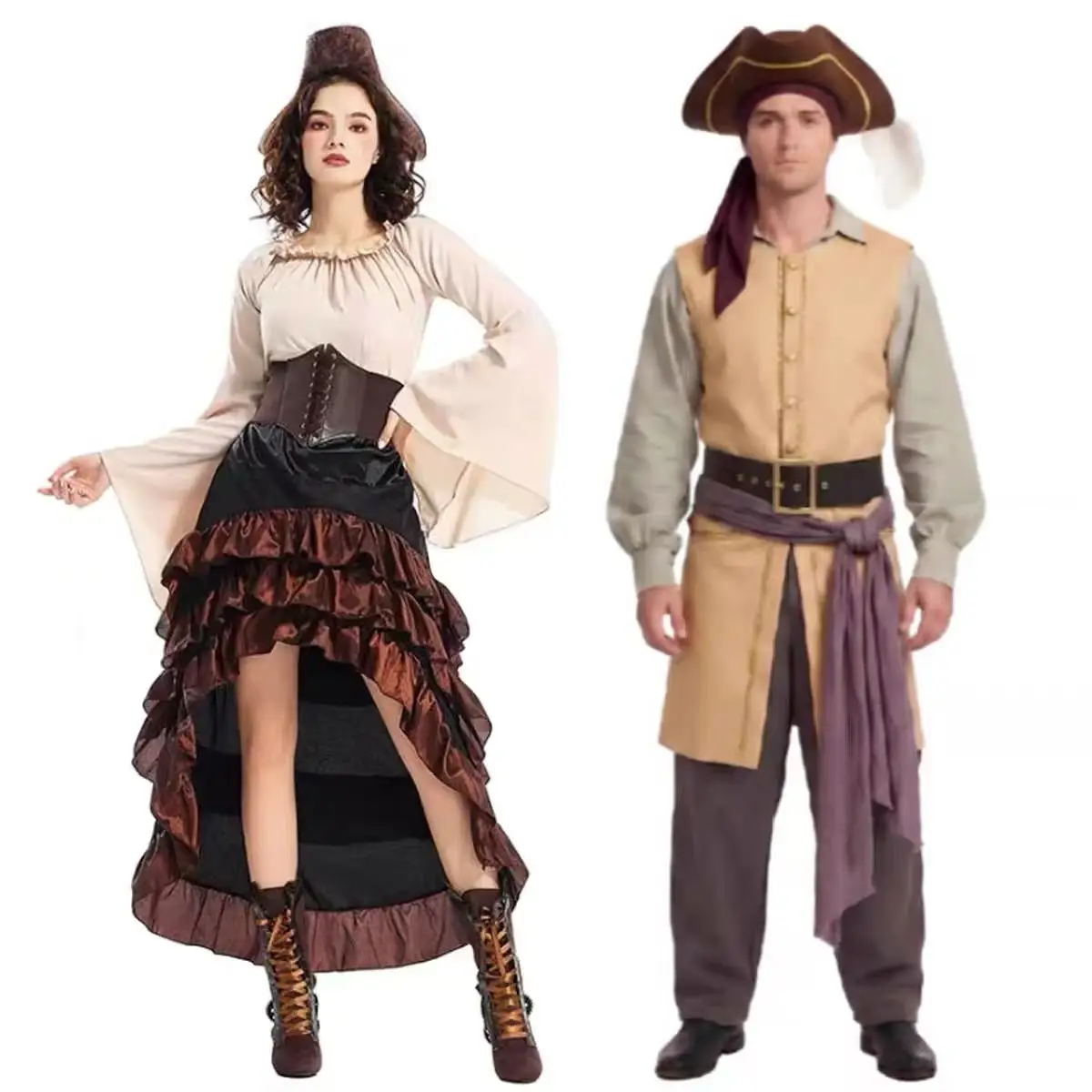 Movie Backrooms Captain Clark Pirate Cosplay Costume Men Fancy Waistcoat Hat Shirt Waist Sash Belt Full Set Women Pirate Dress