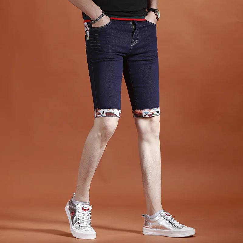 Ripped Embroidered jeans Shorts Men's Summer Thin Breathable Slim Stretch Fashion Street Personality Retro High-End Denim capris