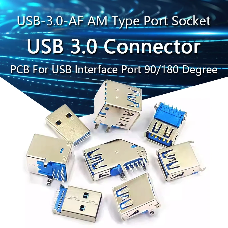 

5PCS USB 3.0 USB-3.0-AF AM Type Port Male Female Solder Jacks Connector PCB Socket For USB Interface Port 90/180 degrees