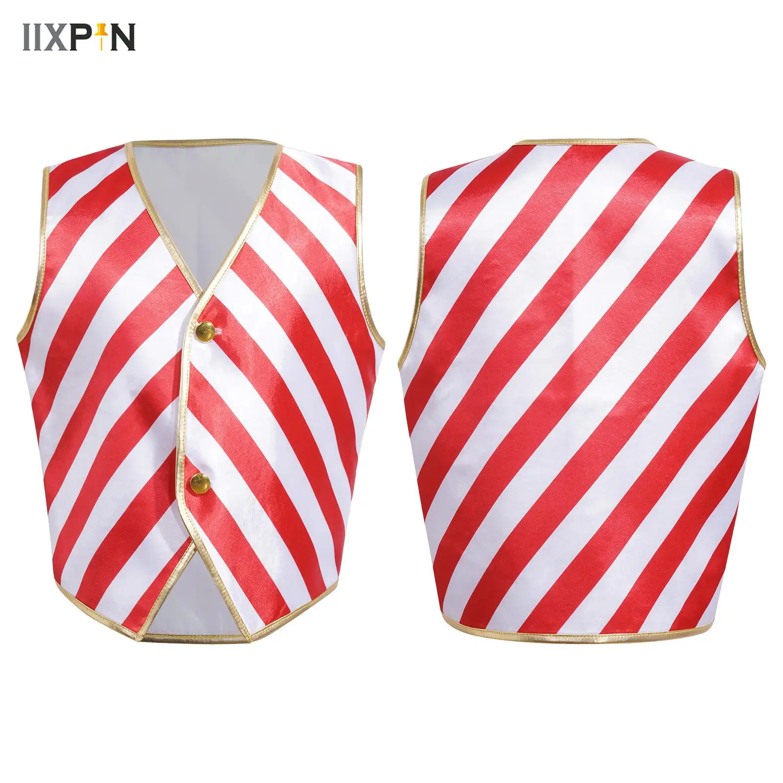 

Girls Boys Christmas Stripes Vest Fancy Clown Costume V Neck Pointed Hem Vest Jacket Waistcoat Carnival Party Cosplay Costume