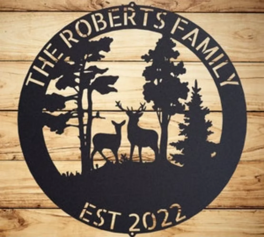 

Personalized Deer Metal Cabin Sign Outdoor Hunter Hunting Head Antlers Customized Family Door Hanger Custom Last Name