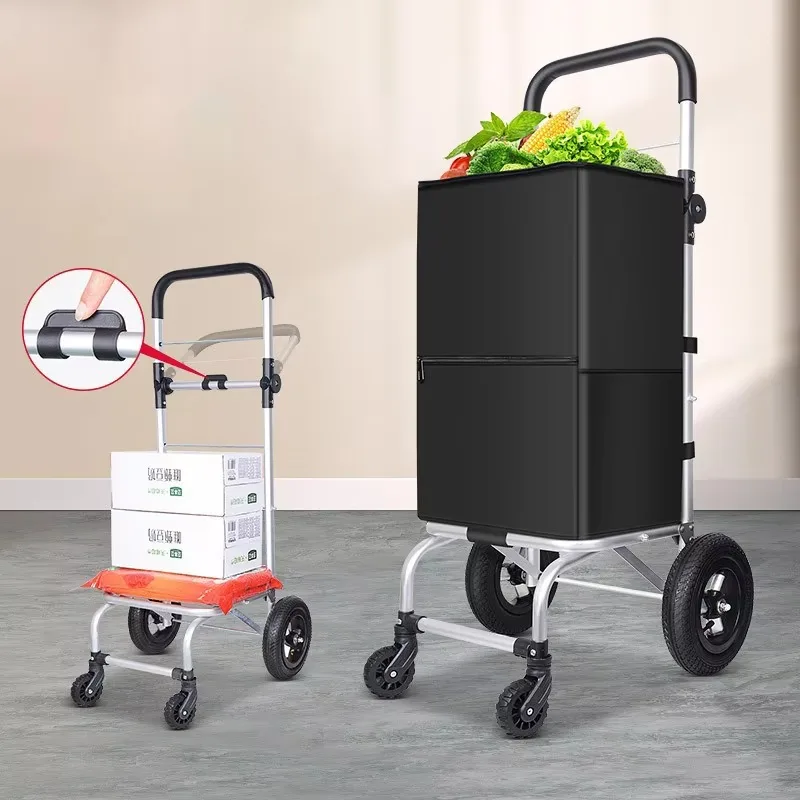 Premium Foldable Shopping Trolley, Heavy-Duty 50KG Load, 48L Spacious Oxford Bag & Air-Filled Tires for Grocery Haul