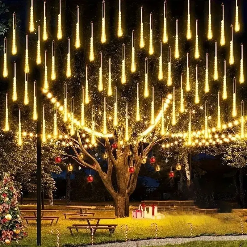 

EU/US Plug Outdoors LED Meteor Shower String Lights 30/50cm Christmas Tree Fairy Garden Decor Holiday Wedding Lights Navidad