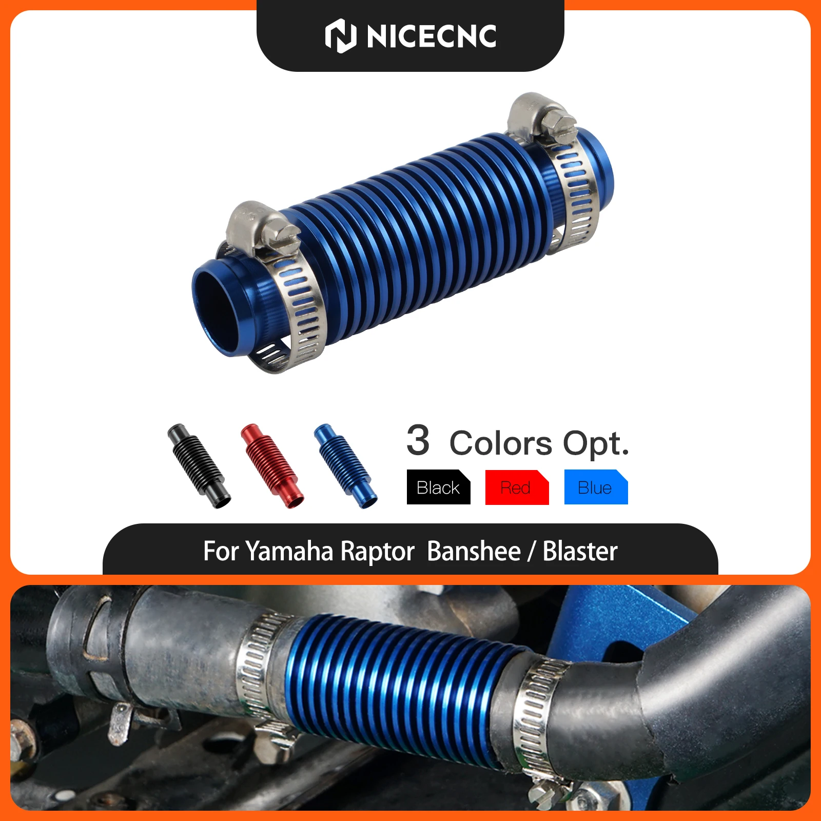 NICECNC Inline-Wasserkühler für Yamaha Raptor 700 ATV, passend für Banshee 350, Blaster 200, universell passend für Schläuche mit 0,76 Zoll Innendurchmesser