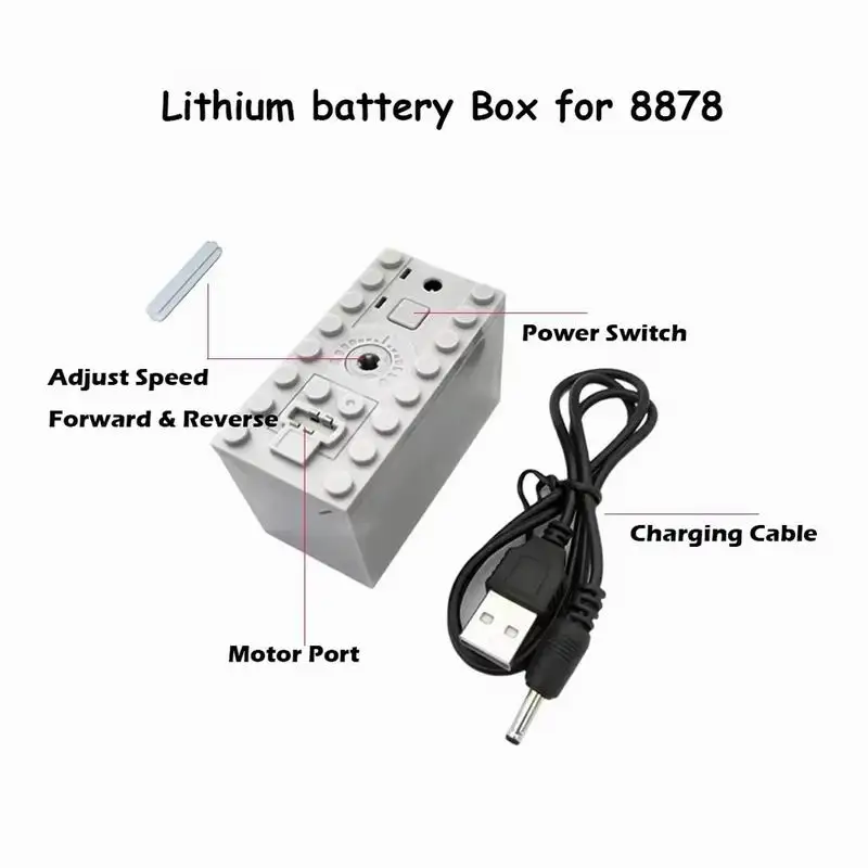 Caja de batería de litio MOC, herramienta de potencia multifunción recargable, Control de ajuste de velocidad del Motor del tren de coche para bloques de construcción 8878