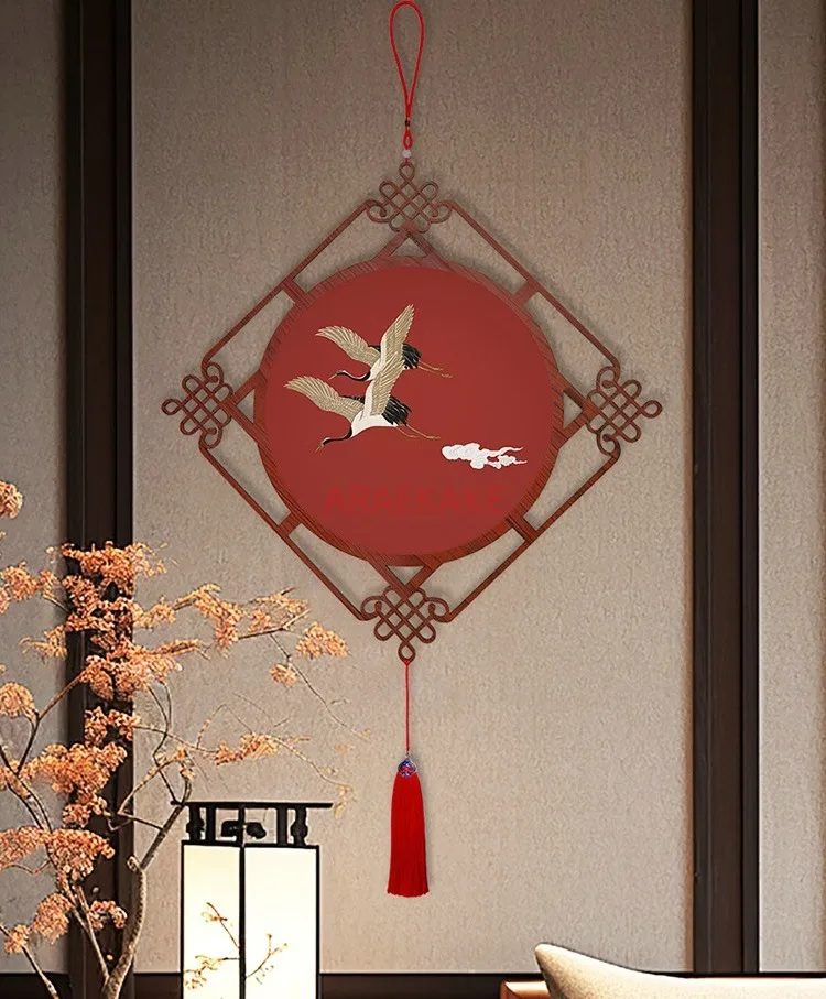 1pcs Chinese crane, Chinese knot pendant, new Chinese style entrance decoration painting, living room and study decoration