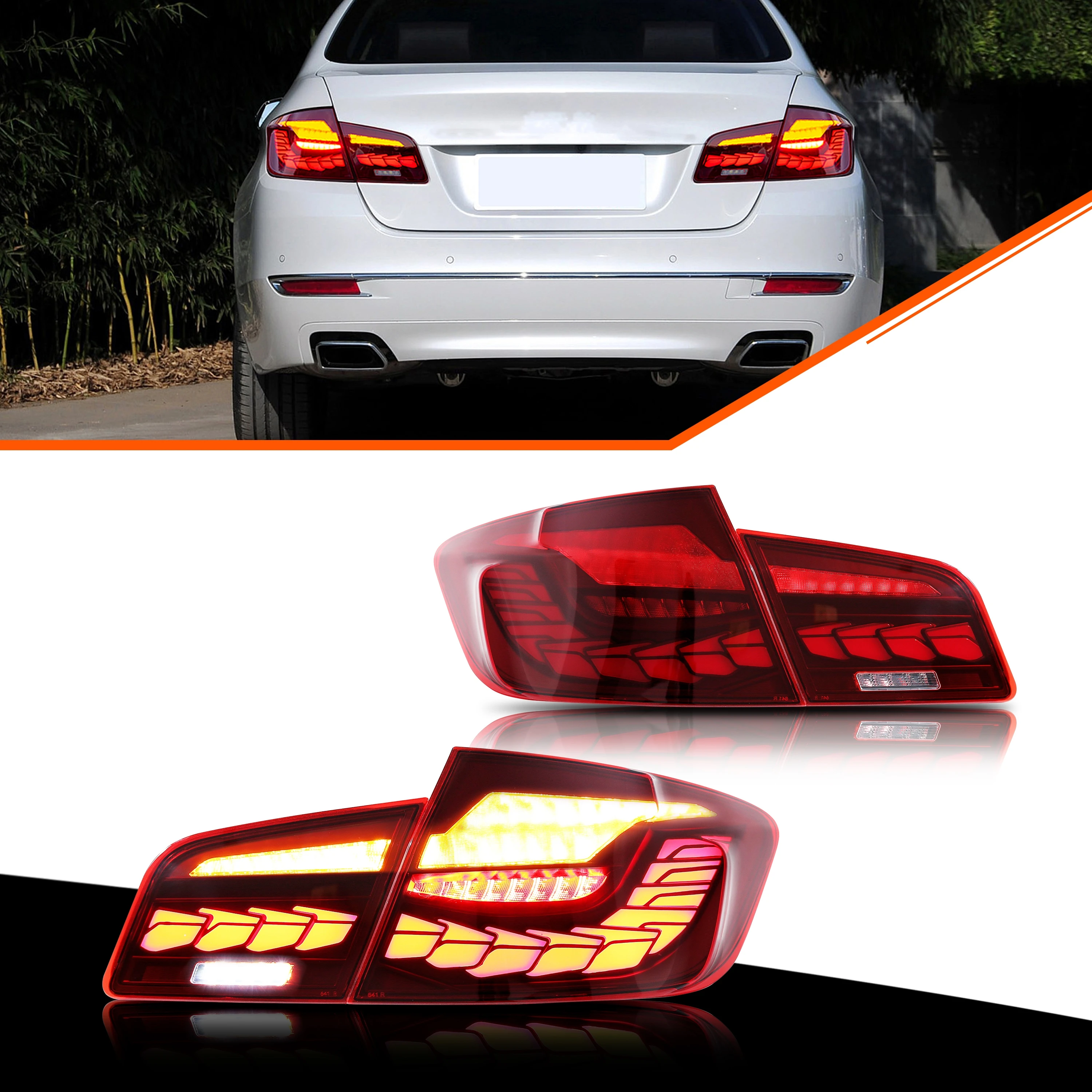 

LED Tail Lights for BMW 5-Series F10 M5 2011-2016 520i 528i 535i Sequential Turn Signal Red Rear Lamps Assembly [Not Fit G30]